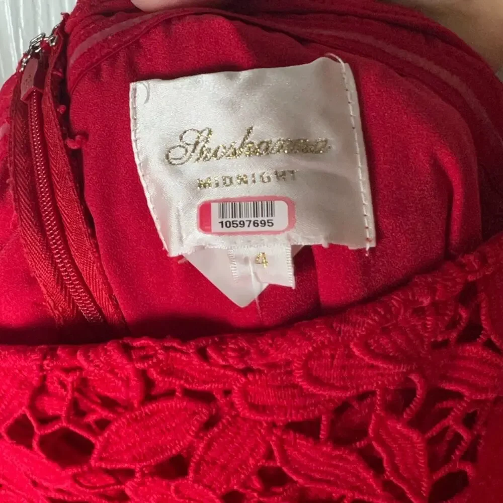 Shoshana Red Off The Shoulder Lace Harrison Sheath Tea Midi Length Dress 4